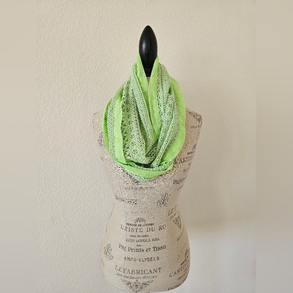 Collection Eighteen Neon Lime Green Lace Infinity Scarf - Crochet Knit Boho